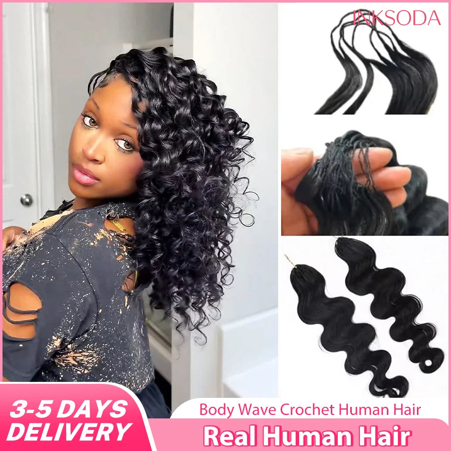 12A Knotless Pre Separated Body Wave Feather Crochet Human Hair Real Hair Extensions For Braiding Twist Feather Line For Women