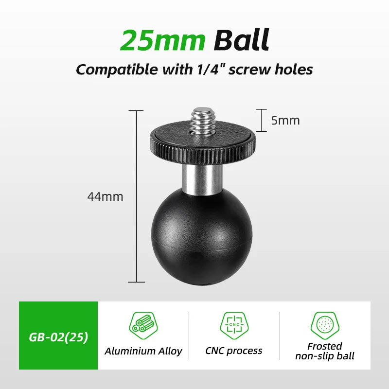 FANAUE sports camera bracket adapter 25mm ball head base 1/4 panorama 360 cycling shooting accessories compatible with RAM