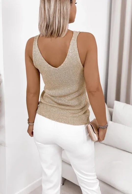 Women'S Spring/Summer Style, V-Neck, Casual, Versatile, Simple, Niche Fashion, Street Style, Solid Color, Knitted Sweater Vest.