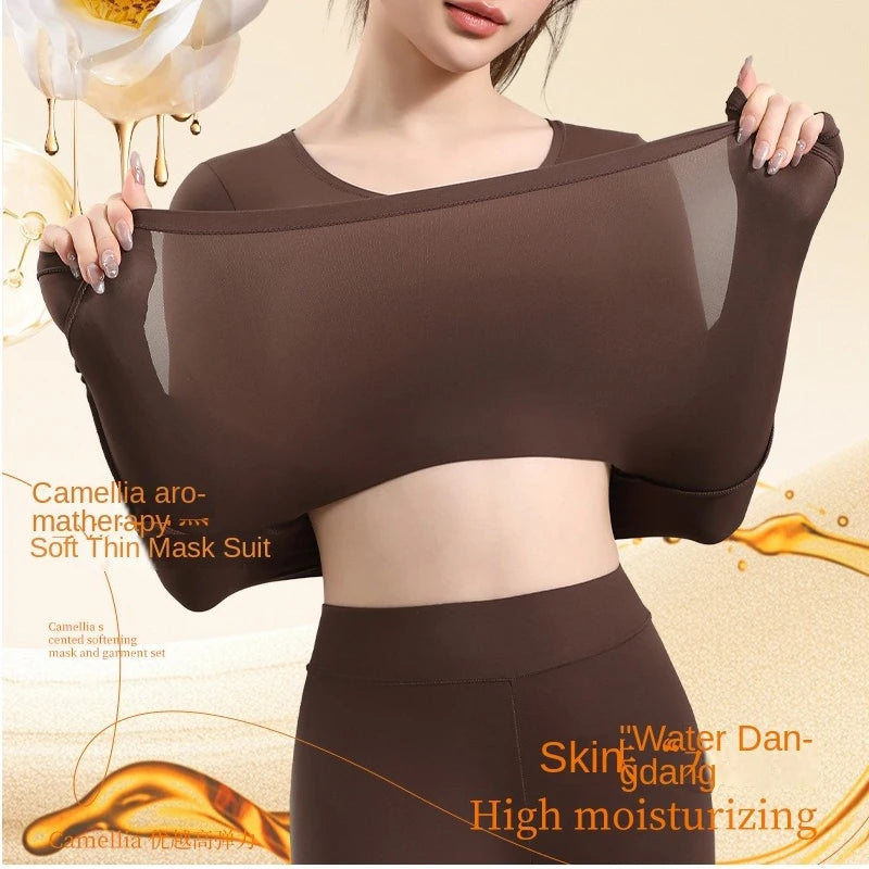 Women's Warm Set, Ultra Thin Warm Underwear, Women's High Elasticity Autumn Clothes, Warm Skincare Clothes, Bottom Shirt