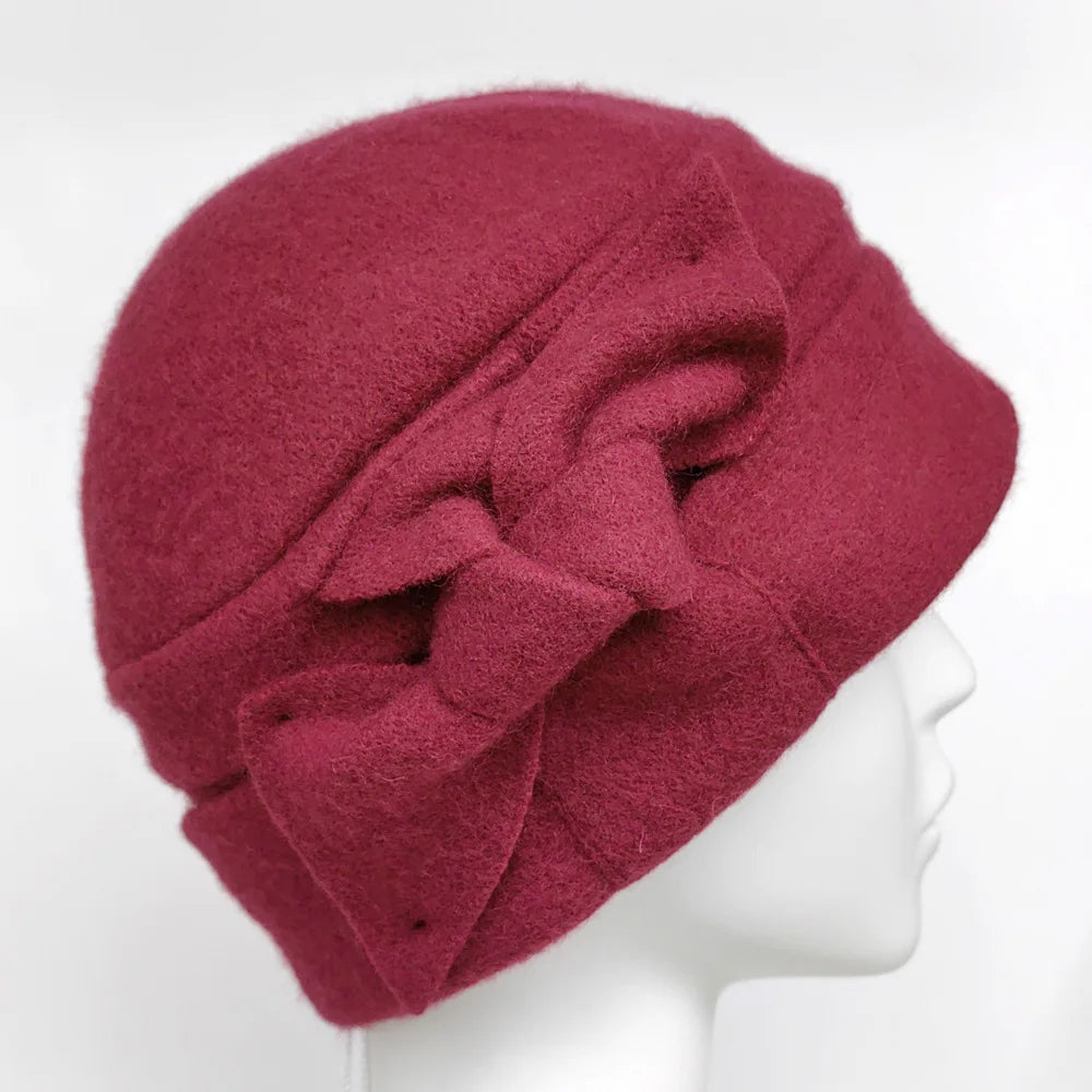 Women 100% Wool Hat Middle-aged Mom Hats Hot Selling Soft Floral Wool Hats for Mom Fedoras Basin Hats
