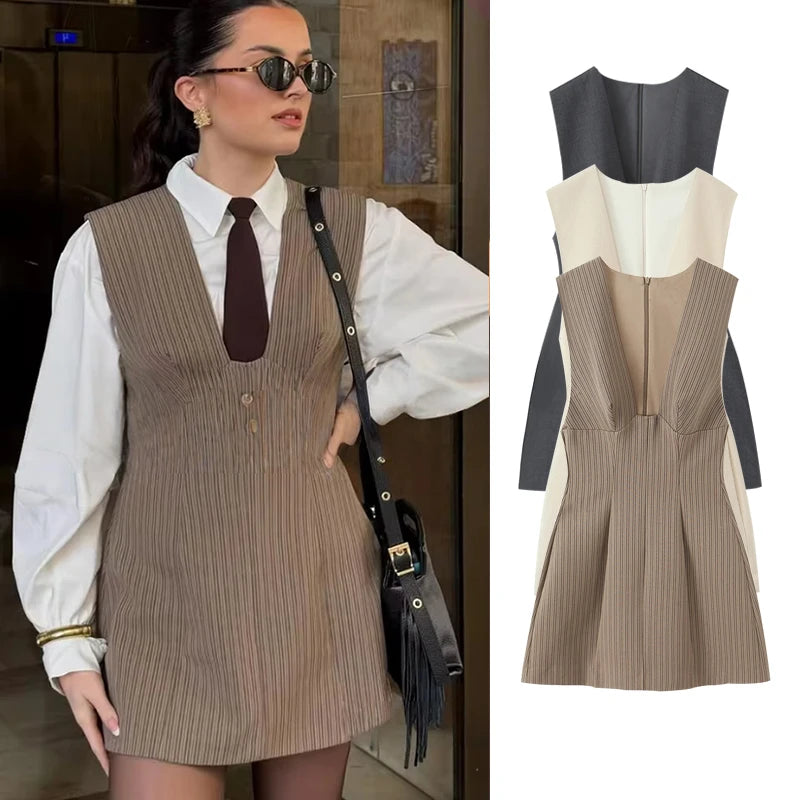 Dress Summer Women's 2026 New Fashion Striped Slim V-neck Mini Short Party Dress Women's Youth Street Holiday Summer Dresses