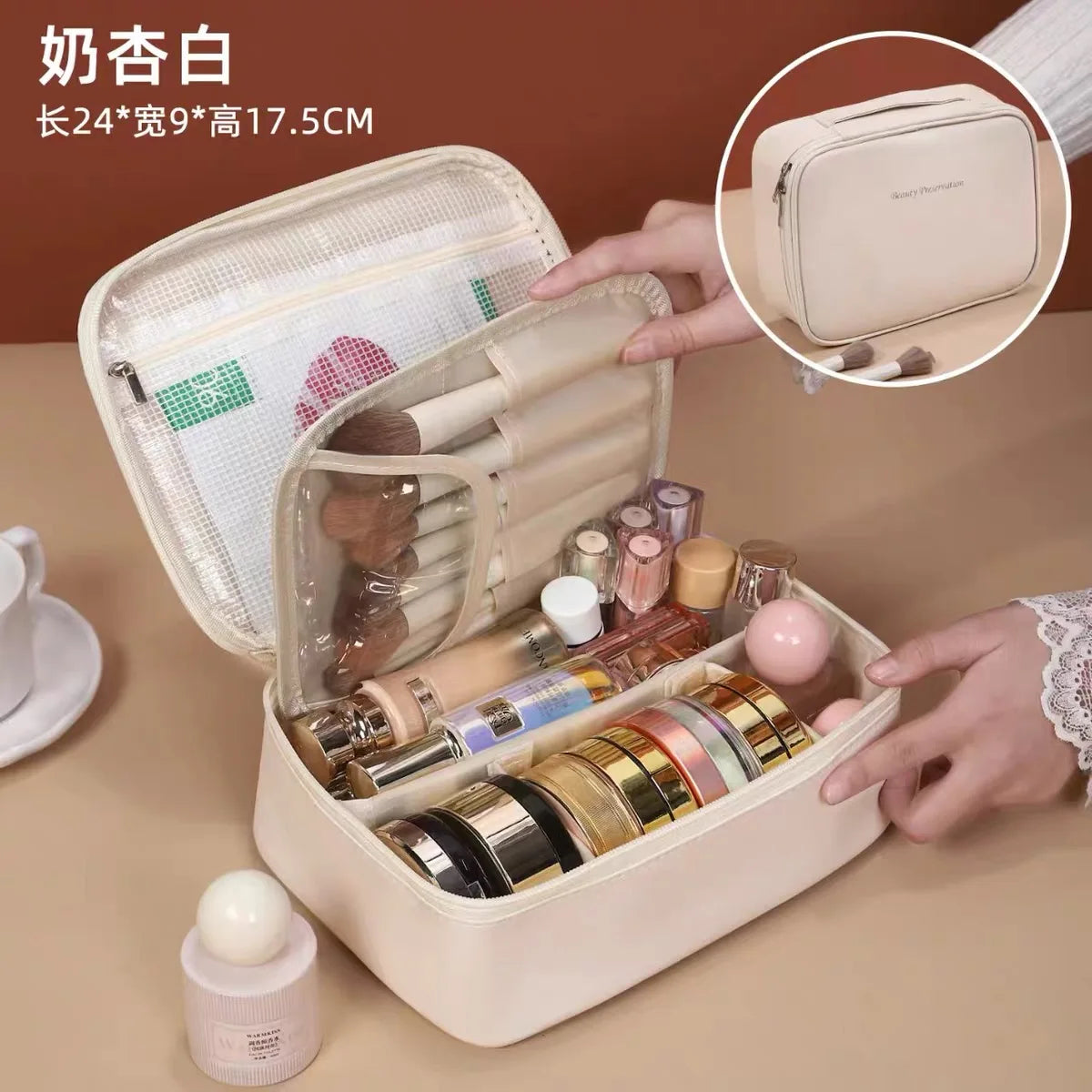 Large Capacity Women's Cosmetic Bag Makeup Bag Double Layer Luxury Cosmetics Organizer Travel Essentials Women's Cosmetic Bag