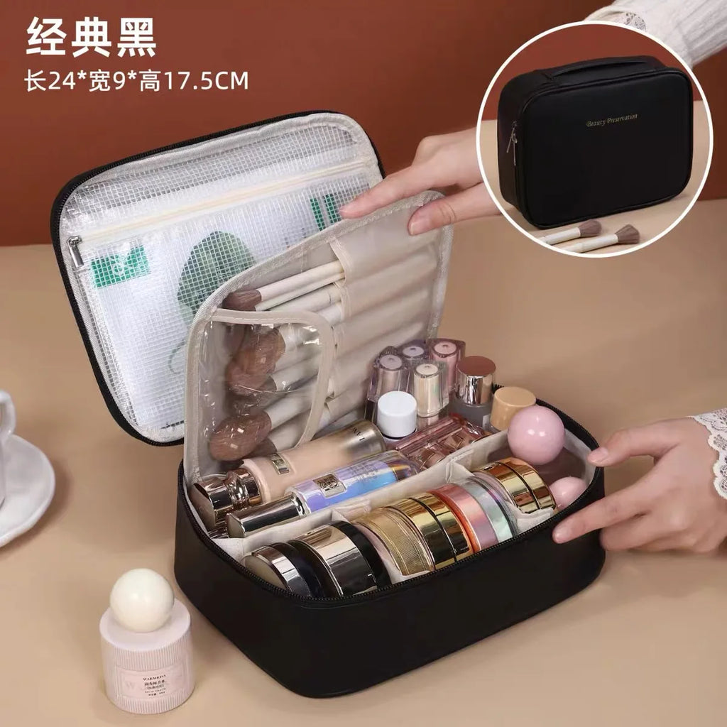 Large Capacity Women's Cosmetic Bag Makeup Bag Double Layer Luxury Cosmetics Organizer Travel Essentials Women's Cosmetic Bag