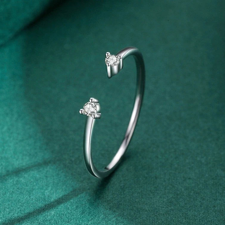 Real 925 Sterling Silver Minimalist Zircon Geometric Opening Rings for Women Trendy Fine Jewelry Adjustable Accessories