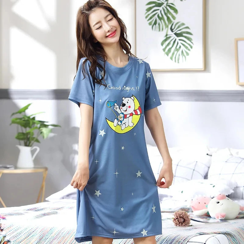 Summer Dresses Women's Ice Silk Nightgowns Plus Size Dresses Cute Wind Women's Knee Length Dresses Large Bust Women's Dresses