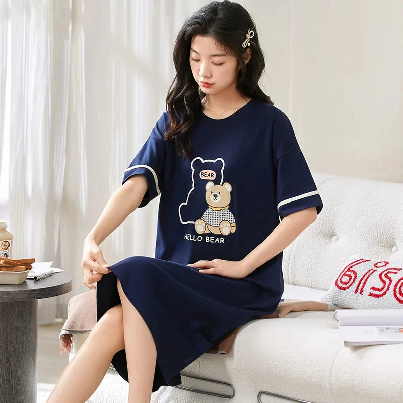 Summer Dresses Women's Ice Silk Nightgowns Plus Size Dresses Cute Wind Women's Knee Length Dresses Large Bust Women's Dresses