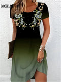 Short Sleeve Summer Dresses Fashion Women's Plus Size Clothing New Women's Dresses Gradient Flower Printing Elegant Casual 2024