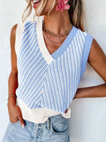 2026 New Women's Multi-Color Stripe Contrast Casual Ribbed V-Neck Vest Summer Vacation Style Ladies' Fashion Top