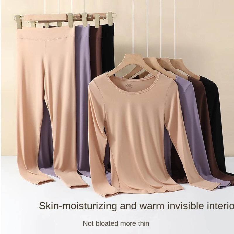 Women's Warm Set, Ultra Thin Warm Underwear, Women's High Elasticity Autumn Clothes, Warm Skincare Clothes, Bottom Shirt