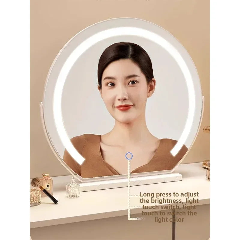 Hot Fashion Bathroom Mirror Rotating Internet Celebrity Cream Wind Semicircular Makeup Mirror Desktop Desktop Led Smart