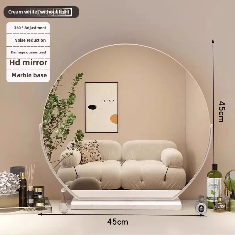 Hot Fashion Bathroom Mirror Rotating Internet Celebrity Cream Wind Semicircular Makeup Mirror Desktop Desktop Led Smart
