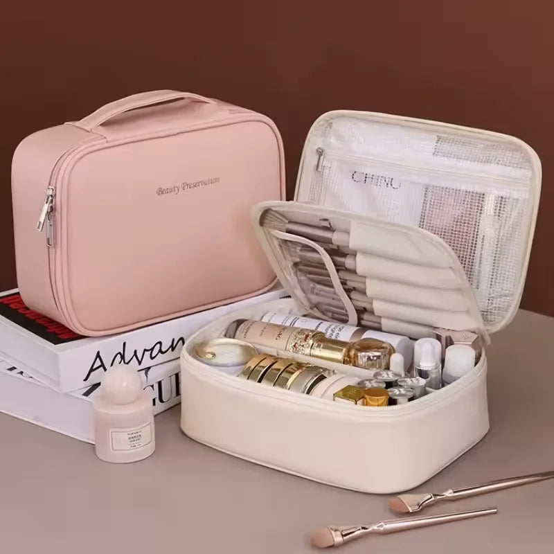 Double Layer Large Capacity Women's Cosmetic Bag Luxury Makeup Bag Cosmetics Organizer Travel Essentials Women's Cosmetic Bag