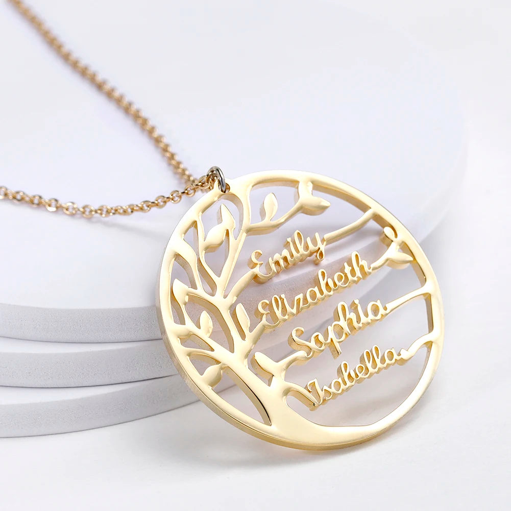 Personalized Family Tree Necklace With Name For Women Gold Stainless Steel Custom Necklace Men Statement Jewelry Birthday Gift